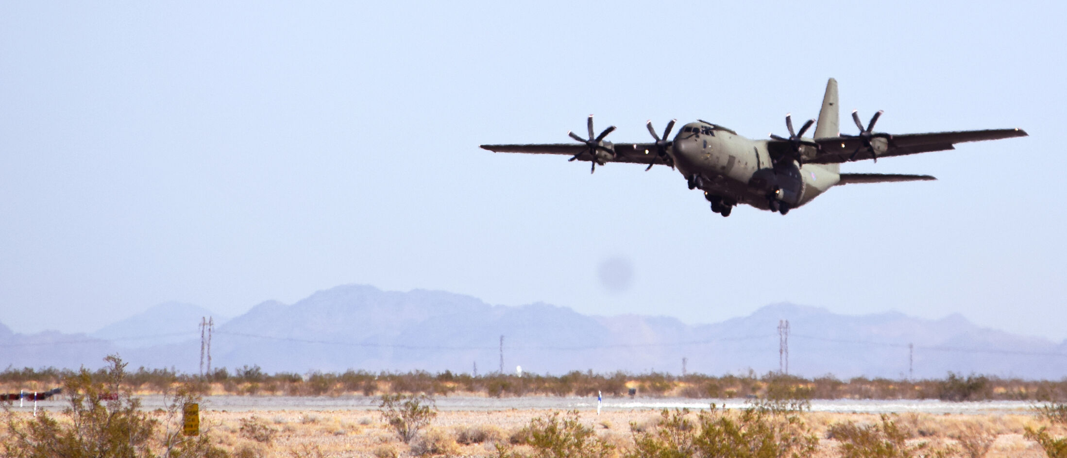 UK Royal Air Force (RAF) C-130J touchdown at Blythe Airport